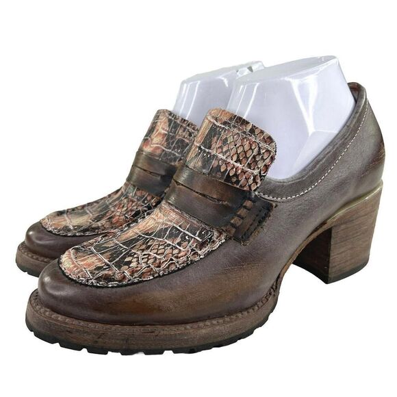 Freebird By Steven Bristol Brown Snakeskin Chunky Bootie US 8 Wester Boho Heel - Picture 1 of 10